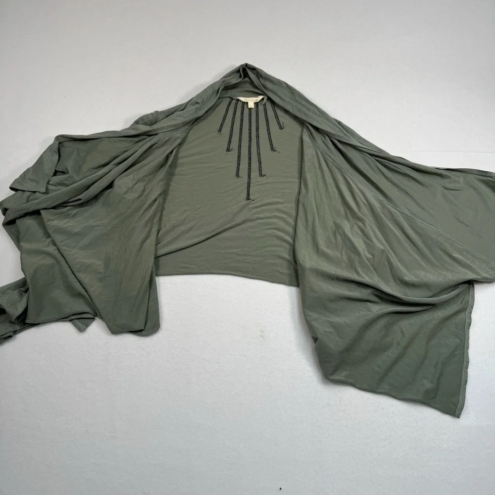 Babakul Long Sleeve Open Front Cardigan Womens Size Large Green Metallic Pockets